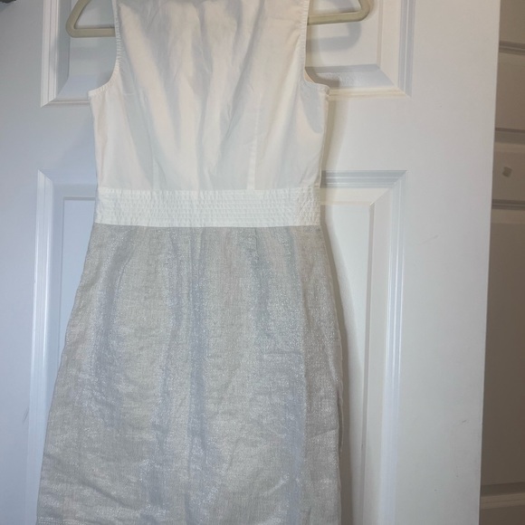 LOFT Elegant White and Tan Ruffle Mini Dress Ann Taylor - Picture 7 of 8
